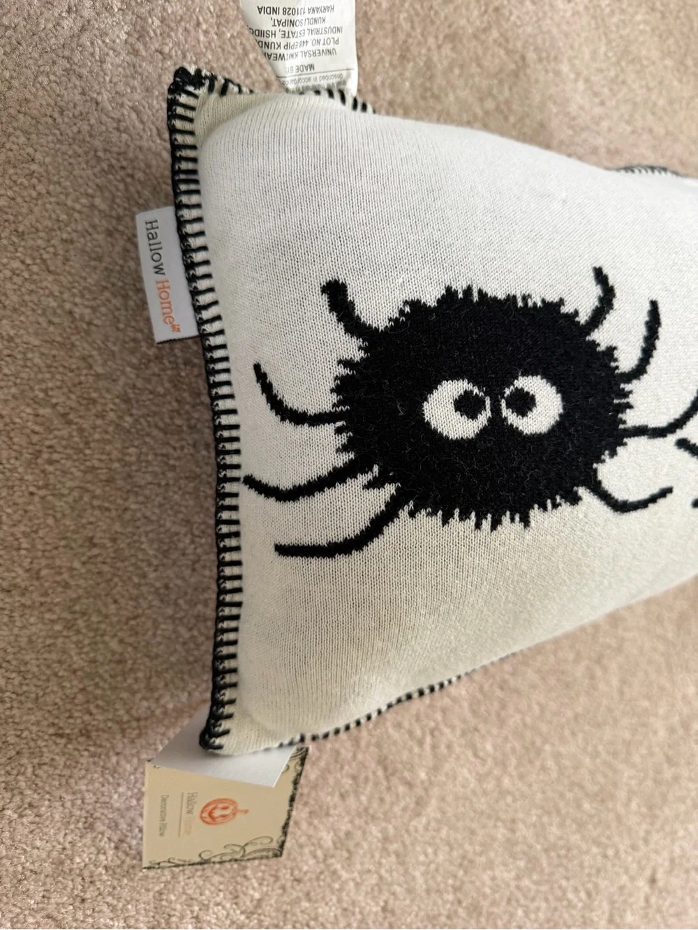Black & White Spider Knit Pillow. NWT Halloween